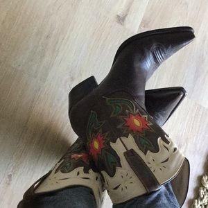 Brown leather cowboy boots